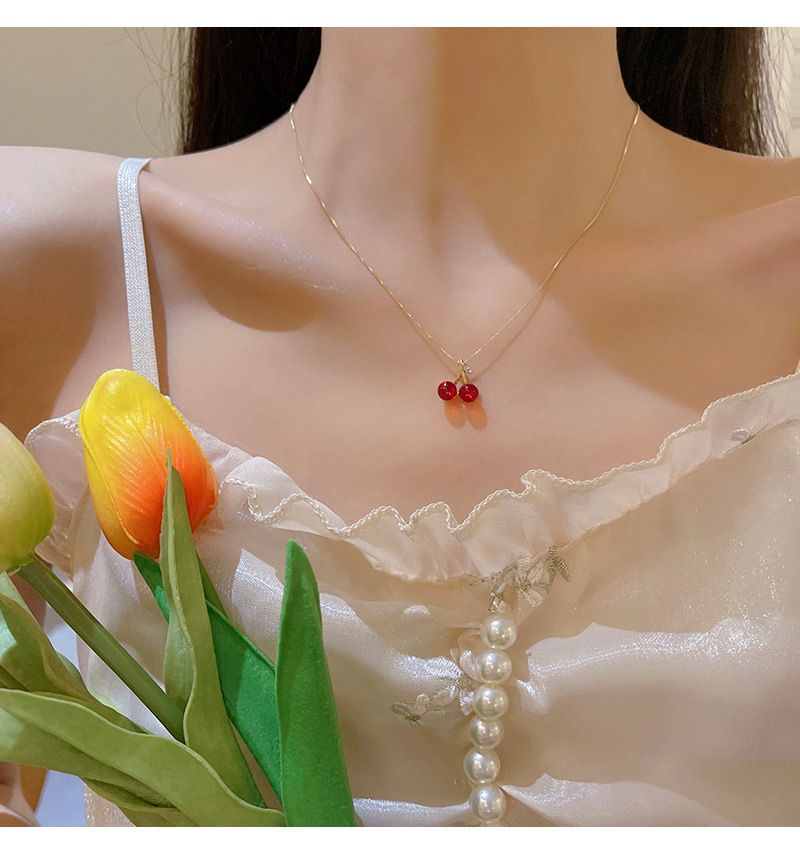 Sweet Cherry Copper Plating Resin Pendant Necklace