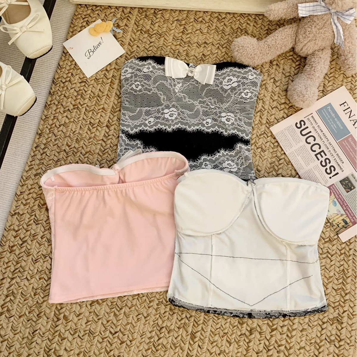 纯欲设计吊带性感抹胸背心夏季新款蕾丝拼接辣妹上衣女送隐形肩带