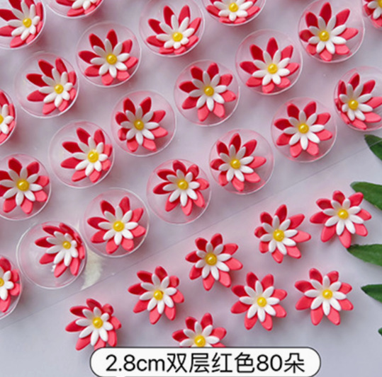 8개의 꽃잎이 있는 이중 빨간색과 흰색 3cm 작은 꽃 80송이