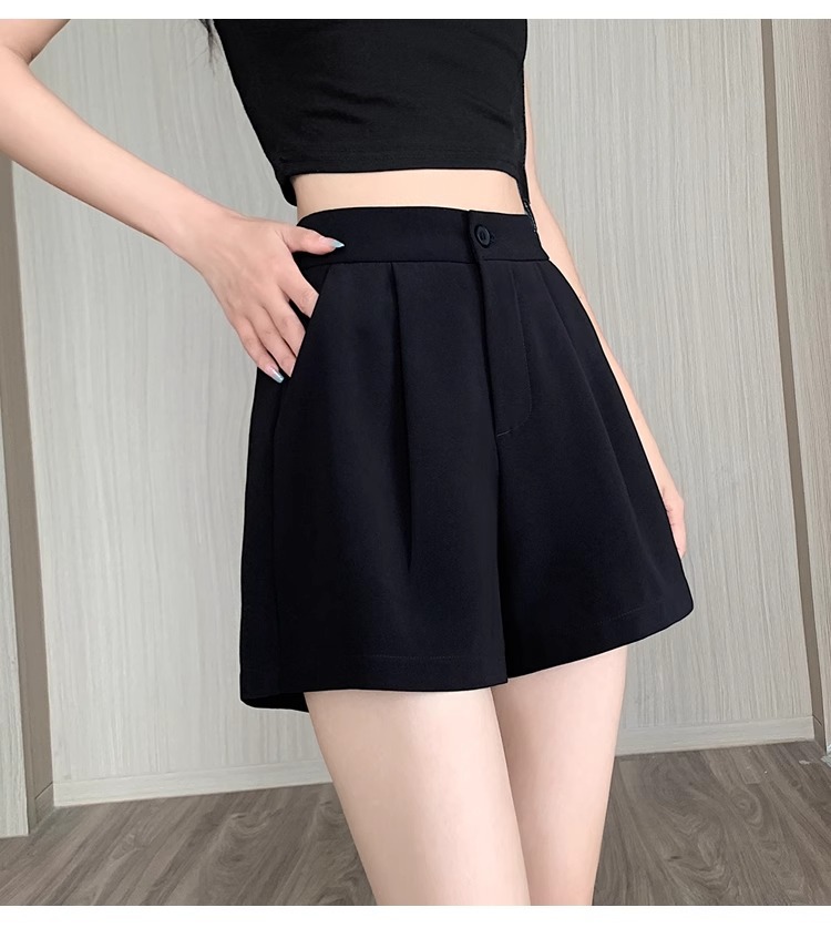Quần short nữ cạp cao dáng chữ A ống rộng mùa hè — Màu đen (gửi thắt lưng xoắn khóa ngẫu nhiên) chi tiết 24