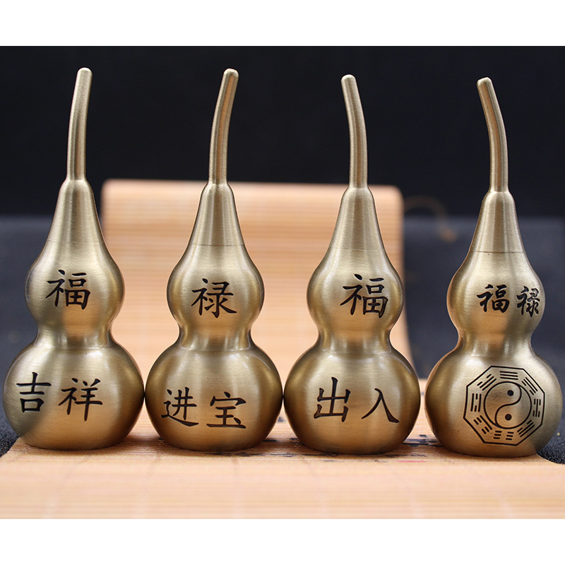 黄铜封釉葫芦刻字葫芦纯铜葫芦摆件五帝钱上开口纯铜黄铜挂件批发
