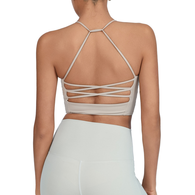 Europa y América deportivo chaleco de acondicionamiento de la mujer con cojín de pecho desnudo sensación de belleza de espalda alta elástica correr rápido entrenamiento de yoga seco bra