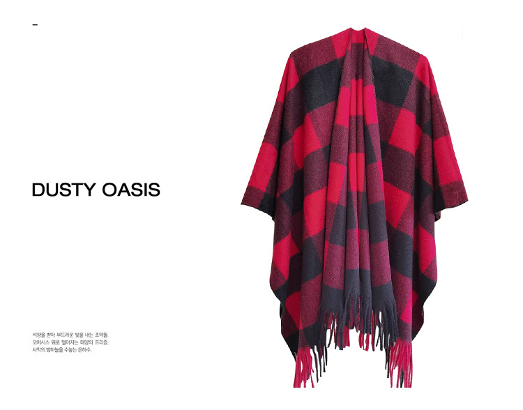Unisex Autumn/Winter women's split cape thickened plaid bristle fringe cape_viptrois.com