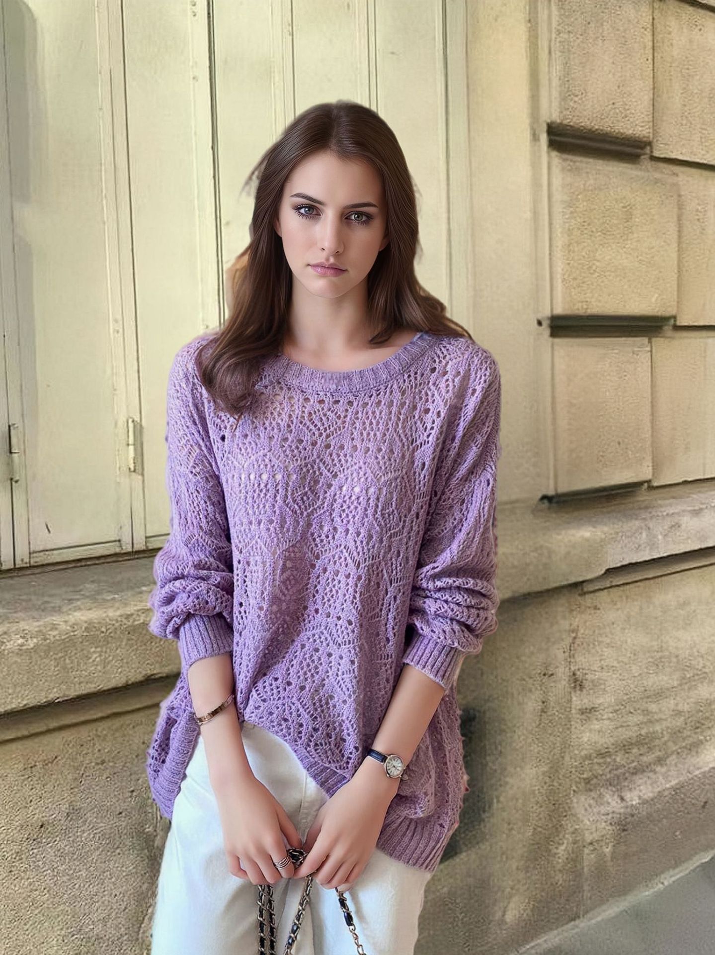 Blusa Tejida Calada de Protección Solar para Mujer de Fibra Acrílica