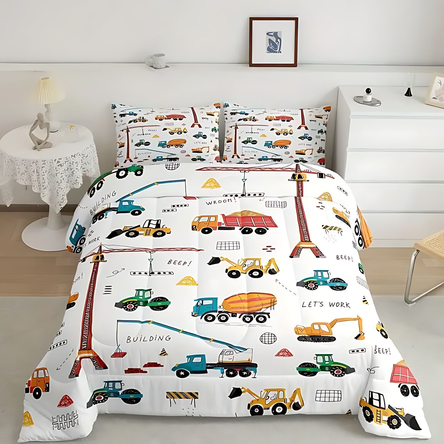 TEMU / JIT Transfronterizo Camión de dibujos animados impresión digital HD 180gms colcha colcha almohada conjunto de ropa de cama