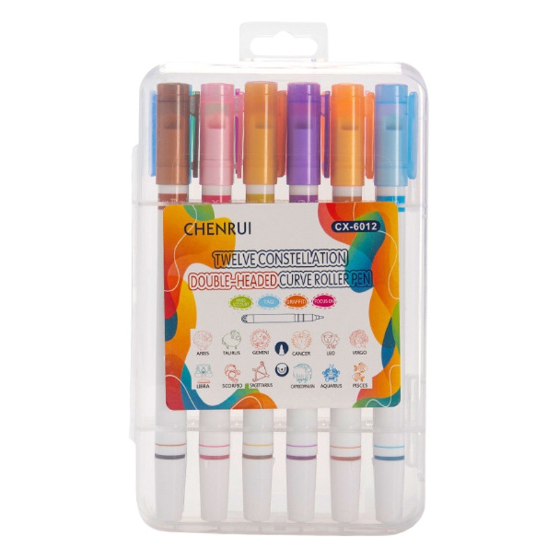 Creativa doce constelación curva de pluma de doble cabeza de secado rápido clave resaltar pluma marca pintura gancho línea mano cuenta contorno pluma