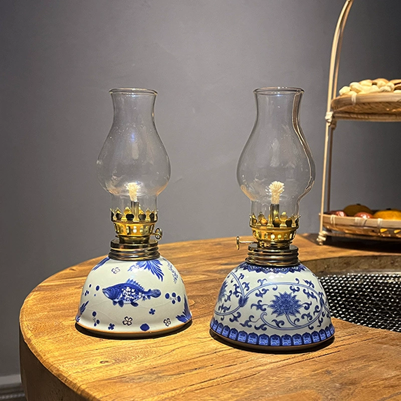 Керамическая керосиновая лампа Jingdezhen в синезависоу синей керамике светильник для ламп с масляной, чайный домик Бенгужай лампа LED поклонение Будде