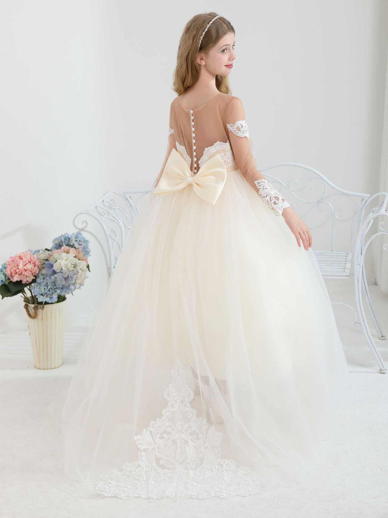 Transfronterizo amazónica vestidos de malla de niñas vestidos de princesa vestidos de fiesta de niños vestidos de boda de flores vestidos de cumpleaños