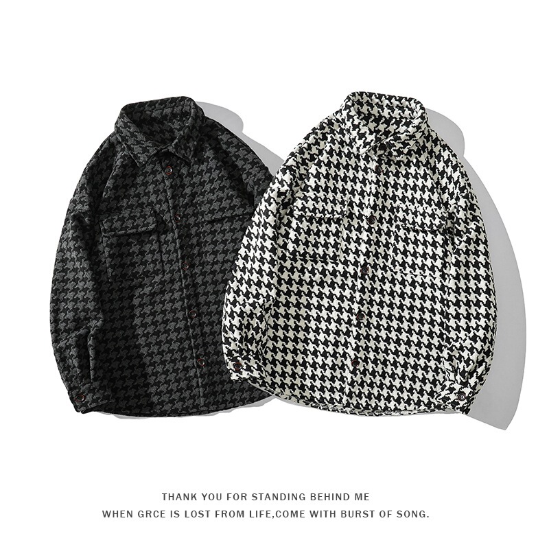 Cross-Border Wholesale Autumn Casual Loose-Fitting Men's Shirt with Small Chanel-Style Houndstooth Lapel Woolen Jacket Cross-Border Wholesale Autumn Casual Loose-Fitting Men's Shirt with Small Chanel-Style Houndstooth Lapel Woolen Jacket