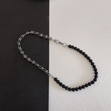 2021时尚设计款毒液暗黑拼接项链小众轻奢饰品火山石钛钢打结链