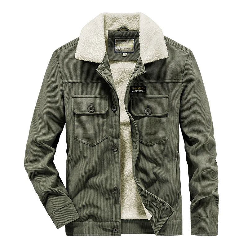 Corduroy men's retro keep warm jacket, oversize, for middle age