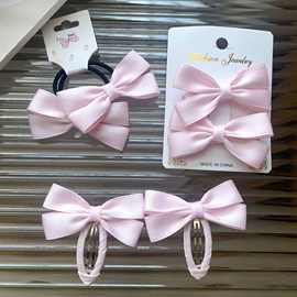 韩版高级简约棉布蝴蝶结女童发绳双马尾发圈洋气BB夹刘海夹头饰品