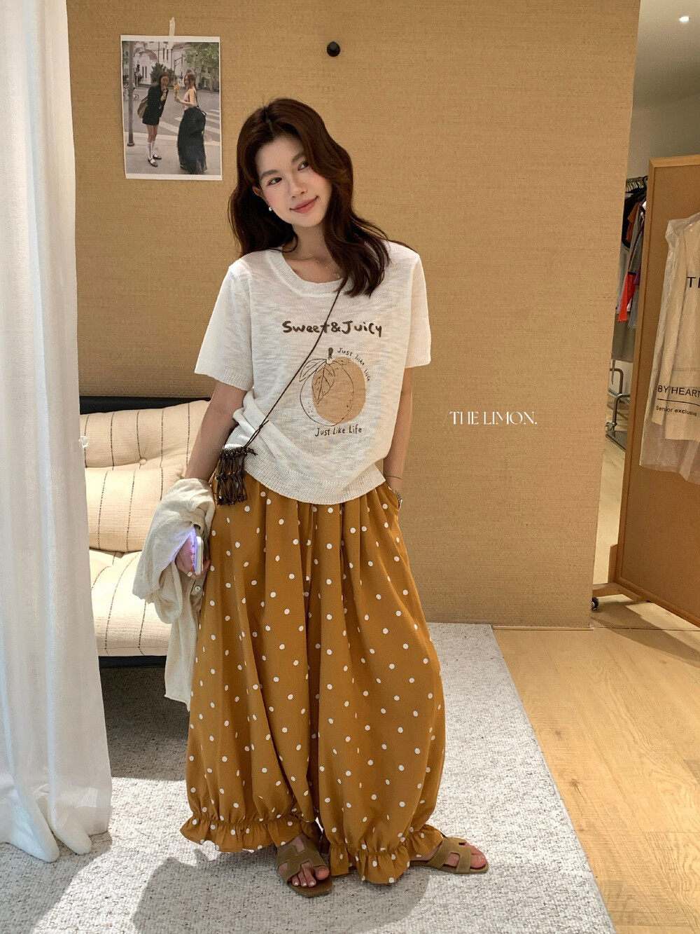 Quần culottes nữ ống rộng chấm bi phong cách vintage, cạp chun, dáng suông rộng thoải mái — màu đen, Màu bí ngô, màu trắng, màu xám chi tiết 29