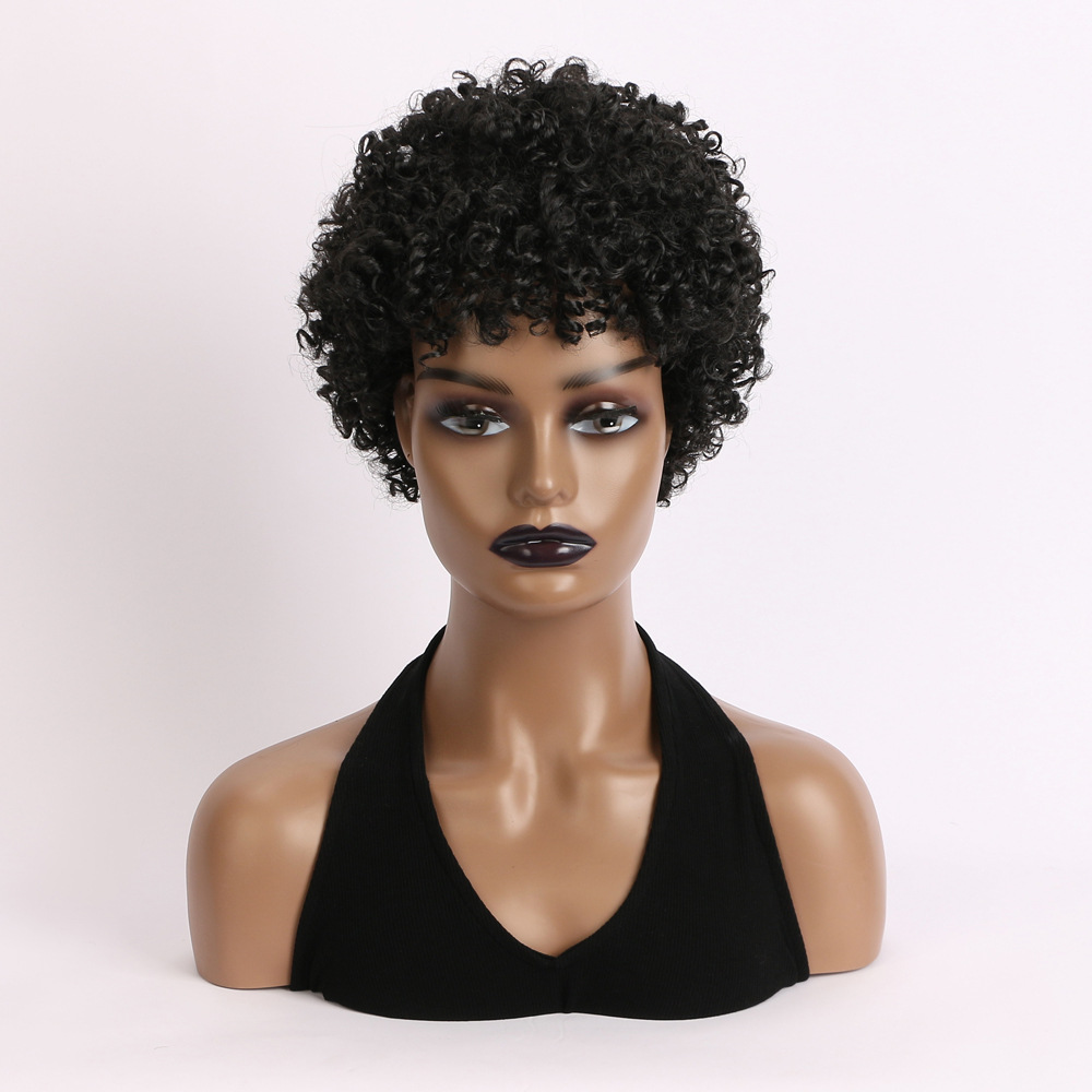 AliExpress nueva moda corto Pelo Rizado europeo y americano moda peluca negro pequeño rizado elástico malla sombrero femenino en stock