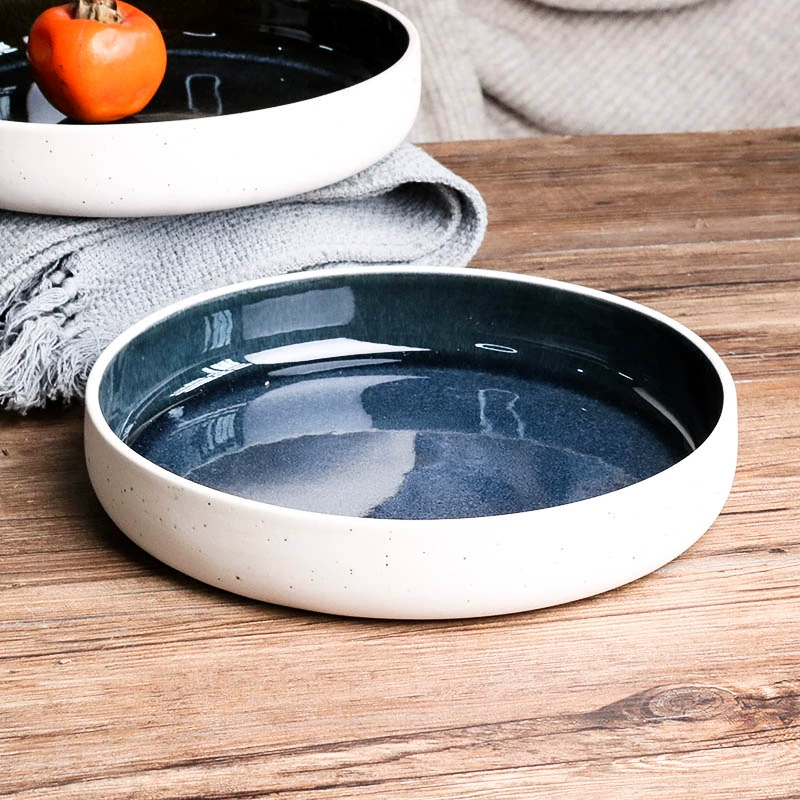 Ледяной треснувший глазурованный круглый диск дефект мастика суп dish керамическая тарелка салатная тарелка однотонная микрo домашнее использование