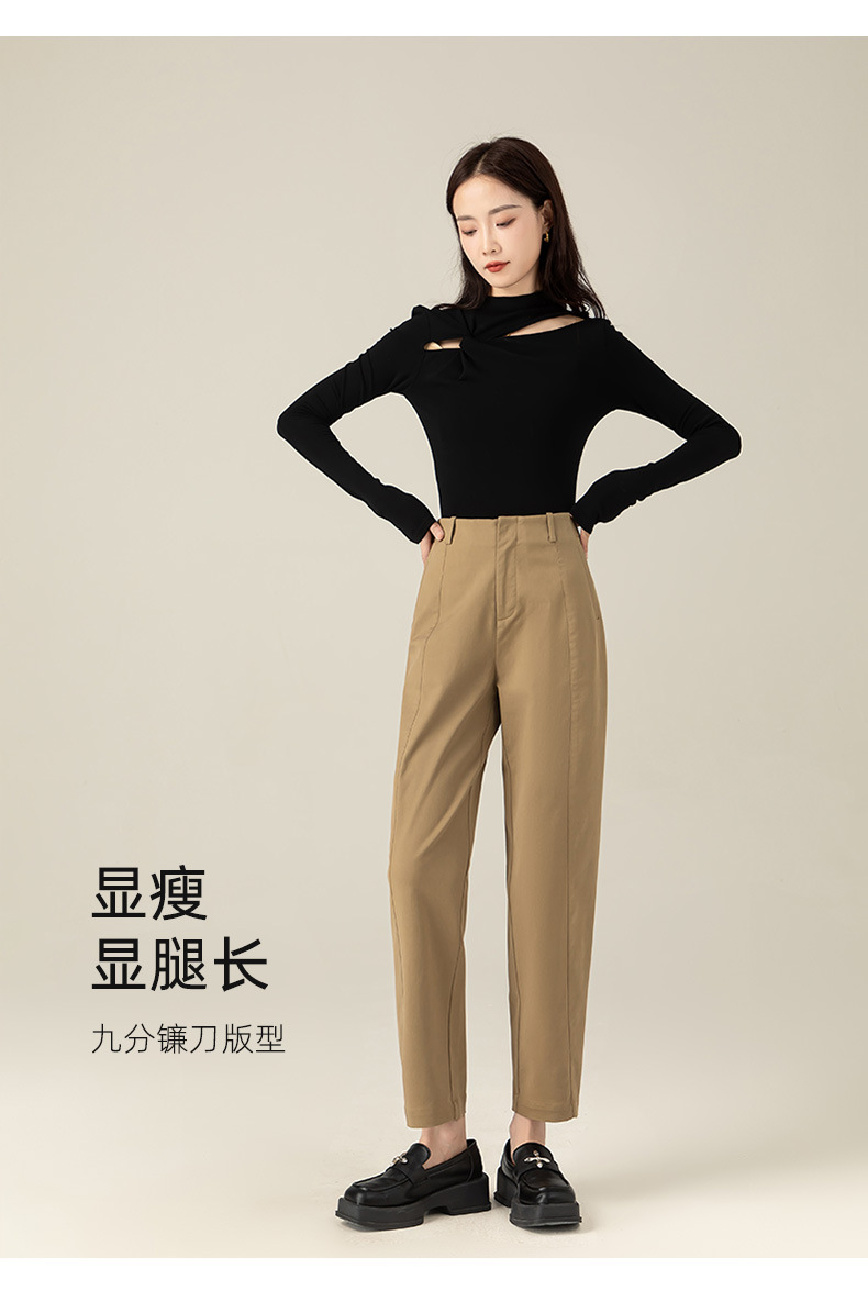 Quần harem nữ ống rộng lưng cao dài 9 phần chất liệu cotton Tencel — Màu xám be chi tiết 17