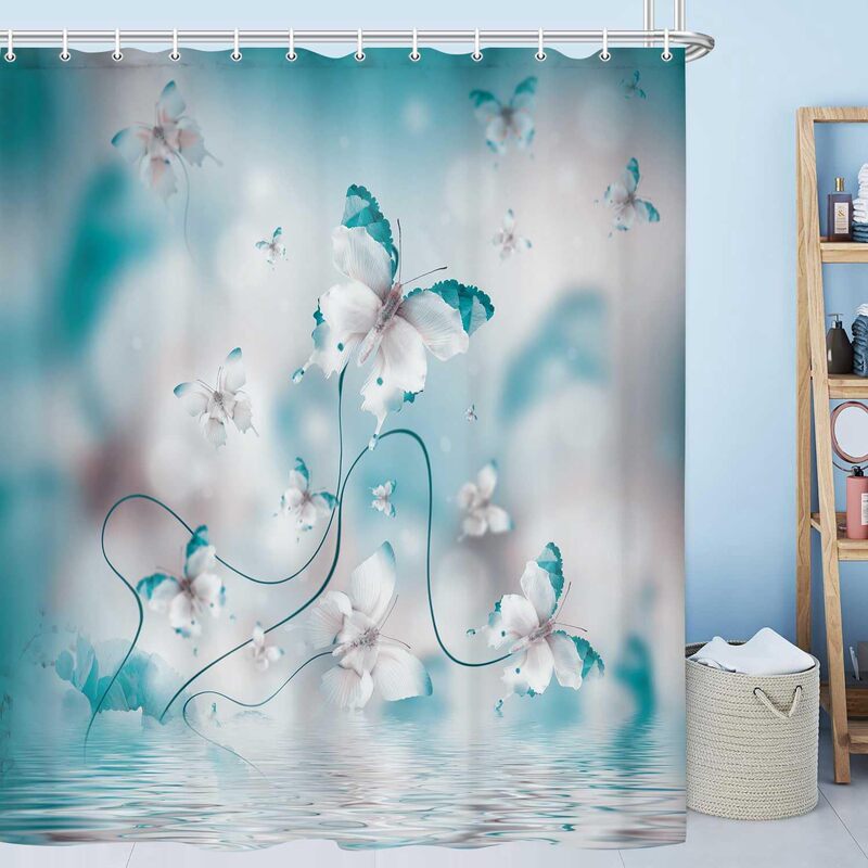 Spring Flower Butterfly Purple Shower Curtain Rural Nature Farmhouse Garden Flower Design Plant Decoration Fabric Spring Flower Butterfly Purple Shower Curtain Rural Nature Farmhouse Garden Flower Design Plant Decoration Fabric