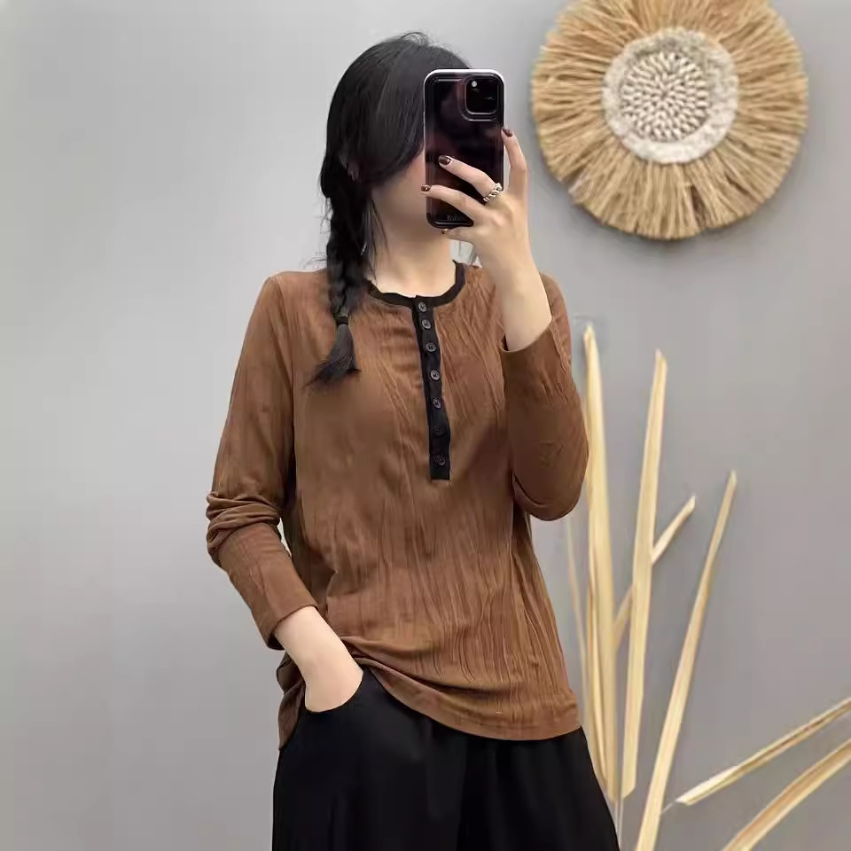 Autumn cashmere base body-friendly long-sleeve with a round collar