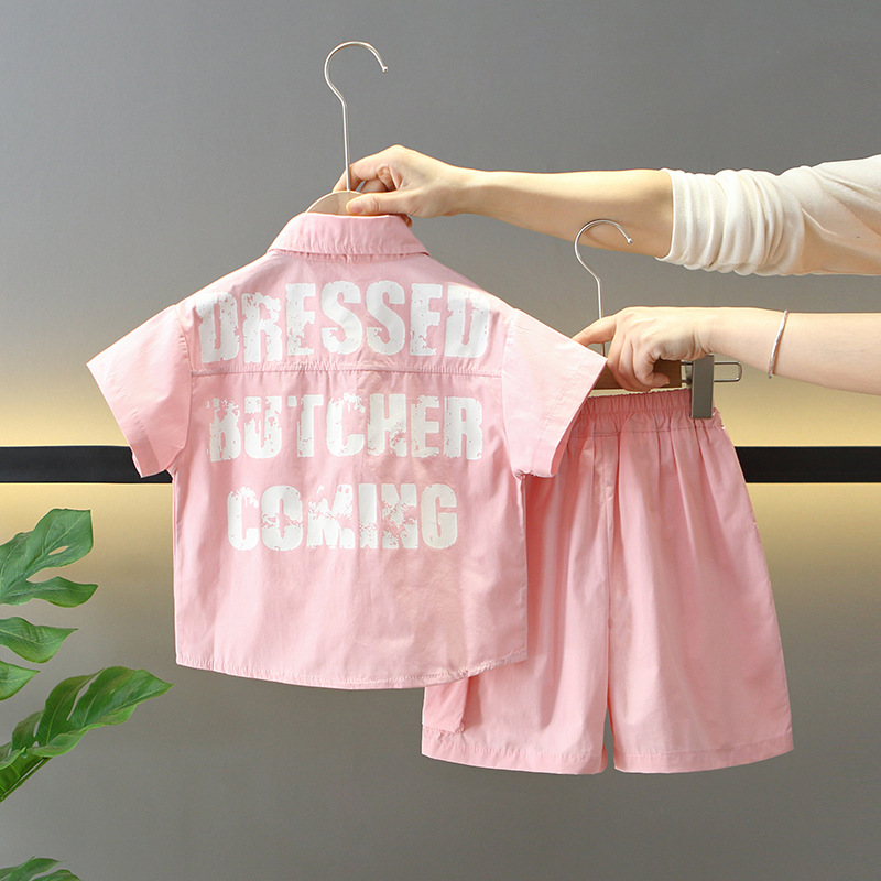 7868 Traje de verano para niños 2025 Nuevo estilo Camisa de moda para niños Pantalones cortos Traje de dos piezas Ropa de verano para bebés Trendy