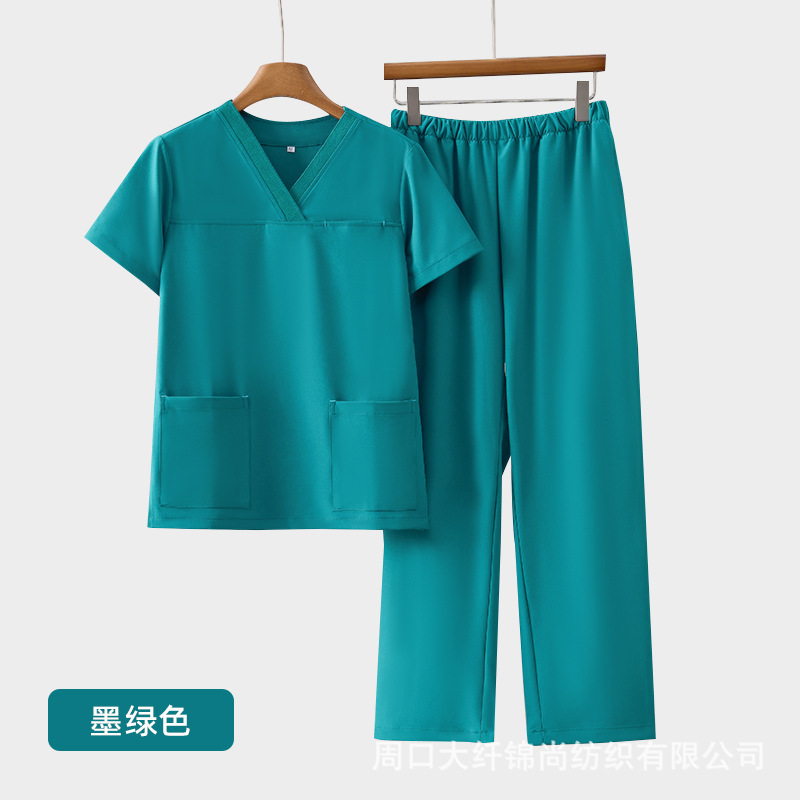 手洗い服弾力氷糸速乾作業服セット医療美容歯科女性夏半袖黒ブラシ手服|undefined