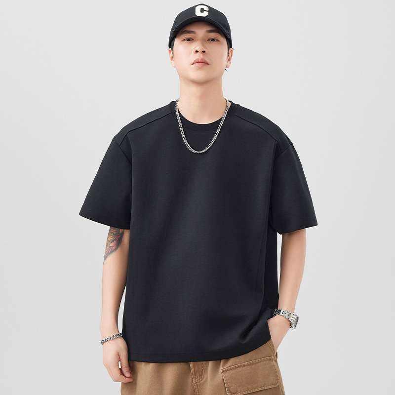 Solid Color Short-Sleeved T-Shirt Men's Summer New Fashion Brand Men's High-End Casual Loose Round Neck Half-Sleeved Men's Tops