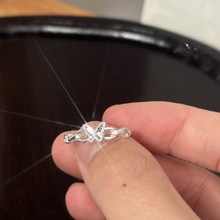 足银S990蝴蝶戒指女个性素圈鳞片高级感小众ins风纯银指环开口戒