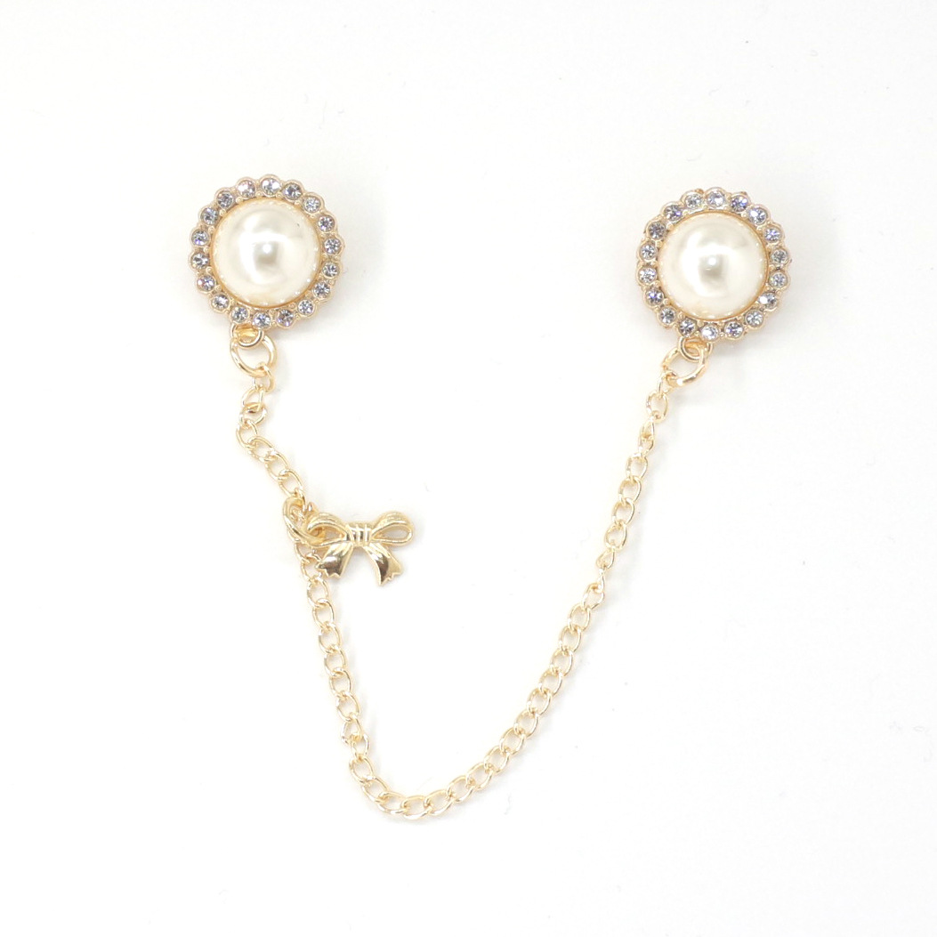 Spring New Pearl Chain Brooch Bow Knot Sweater Chain Muslim Rhinestone Headdress Small Fragrance Clothing Accessories