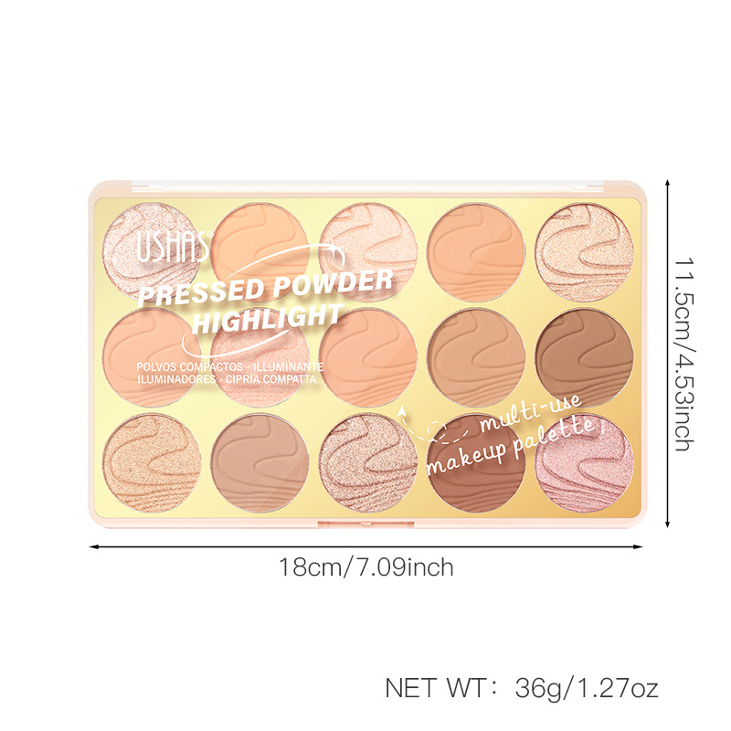 USHAS maquillaje transfronterizo venta caliente alto corrector de CD reparación 15 colores polvo de alto brillo UF096A B
