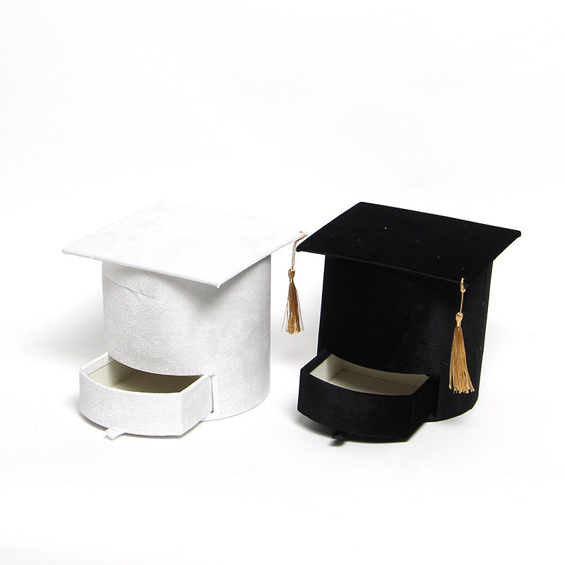 毕业季高端绒布圆形双层抽屉礼品盒毕业季伴手礼盒学士博士帽礼盒