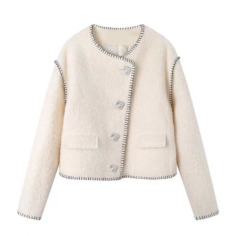 LC814品质女装2026秋季新品温柔风装饰边简约舒适通勤短款上衣
