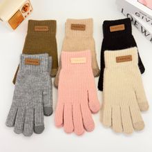 新款美拉德女士秋冬手套韩版针织保暖手套防寒加厚女毛线触屏手套