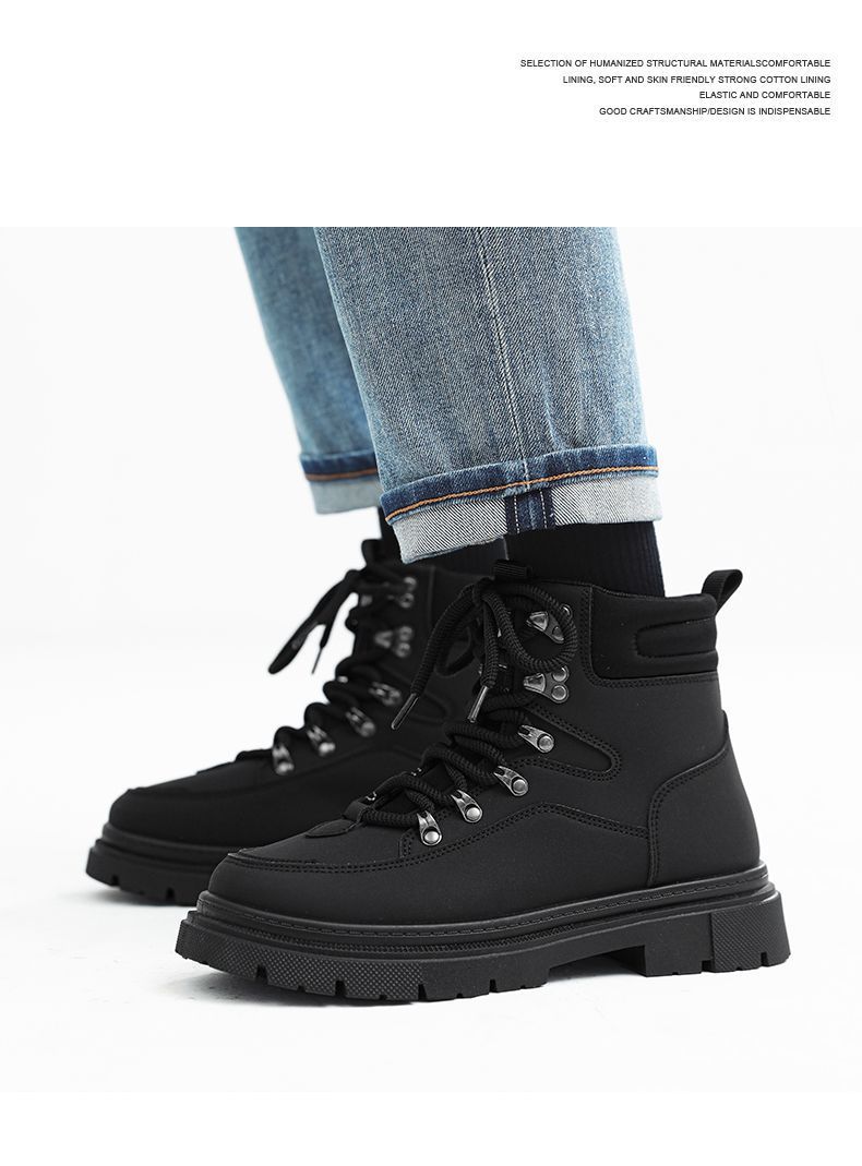 ShoeGlobe Men's Martin 2025 Autumn Winter New High-top American Retro Work Outdoor Waterproof Wear-resistant Hiking Boots Cotton_voghion.com