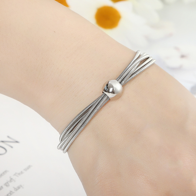 Waterproof and wear-resistant non-fading stainless steel metal steel ball jewelry guitar string bracelet combination spring telescopic bracelet