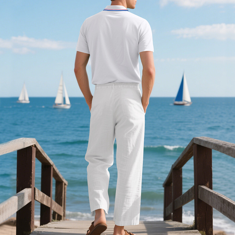 Men's Clothing Men's Business Casual Suit Summer Simple Shirt Short Sleeved Linen Trousers For Formal & Casual_viptrois.com