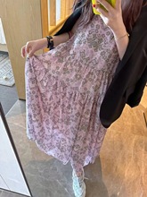 现货波拉家韩版23夏季显瘦收腰度假打卡拍照复古花纹吊带连衣裙