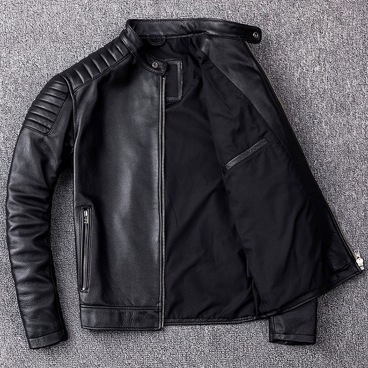 Leather trend jacket, cowhide, genuine leather, slim fit