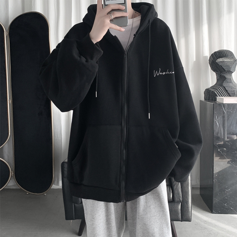 8487 # [Imagen oficial-suéter con cremallera cardigan] suéter con capucha forrado de lana suéter suelto de moda más ropa de hombre de tamaño