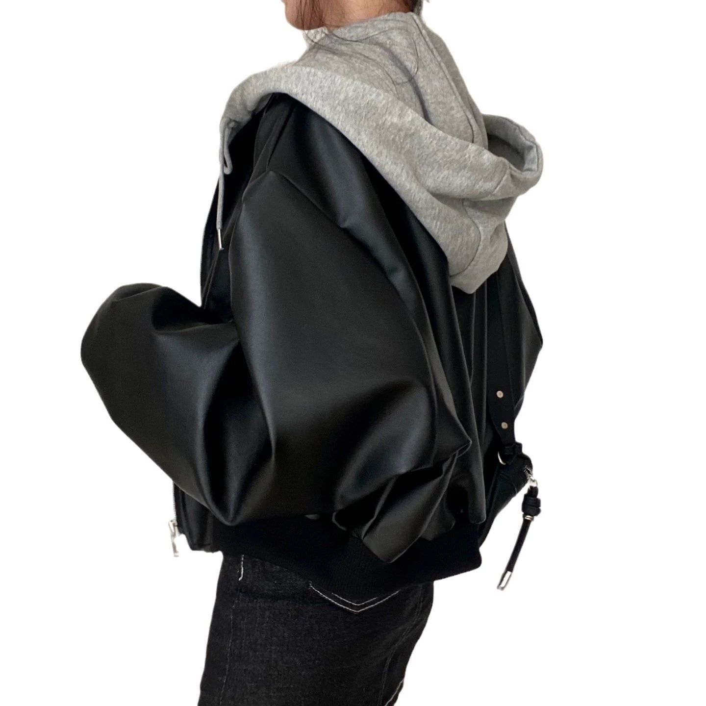 Куртка с капюшоном на молнии oversize, корейский стиль, демисезонная, one size