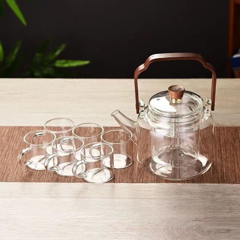 1100ml 투명 도어빔 주전자 + 손잡이가 있는 컵 6개