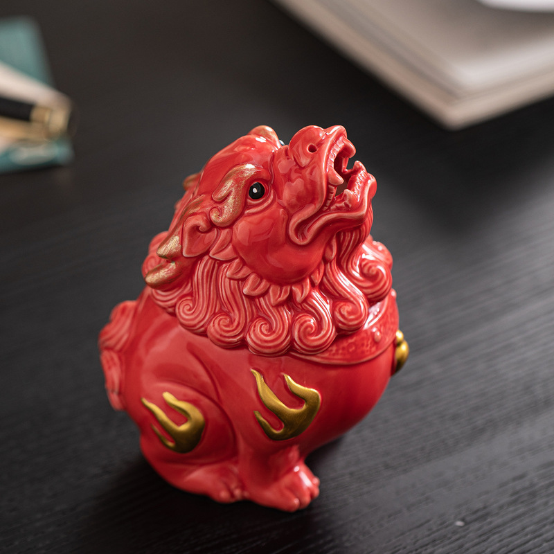 朝天吼貔貅摆件中式客厅玄关办公桌装饰品招财镇宅陶瓷麒麟工艺品|undefined