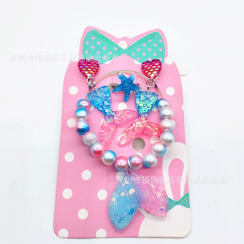 Bracelet, ear clips, ring, set for princess, accessory, wholesale, 3-6-8 years