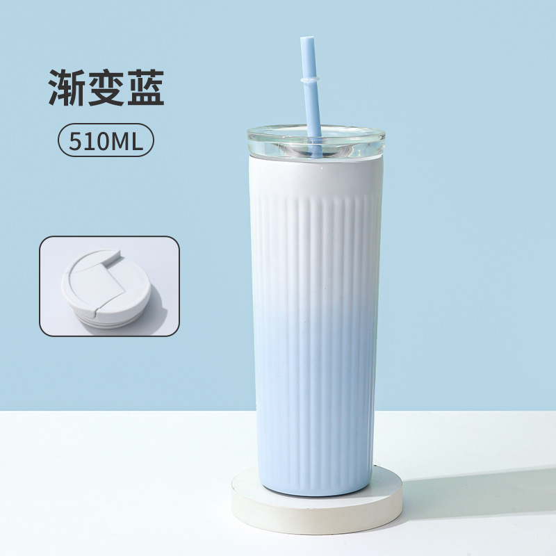 Taza de café de aislamiento de acero inoxidable de doble cubierta, taza de café de alta capacidad, papas fritas de paja de alta calidad, taza de hielo de gradiente simple