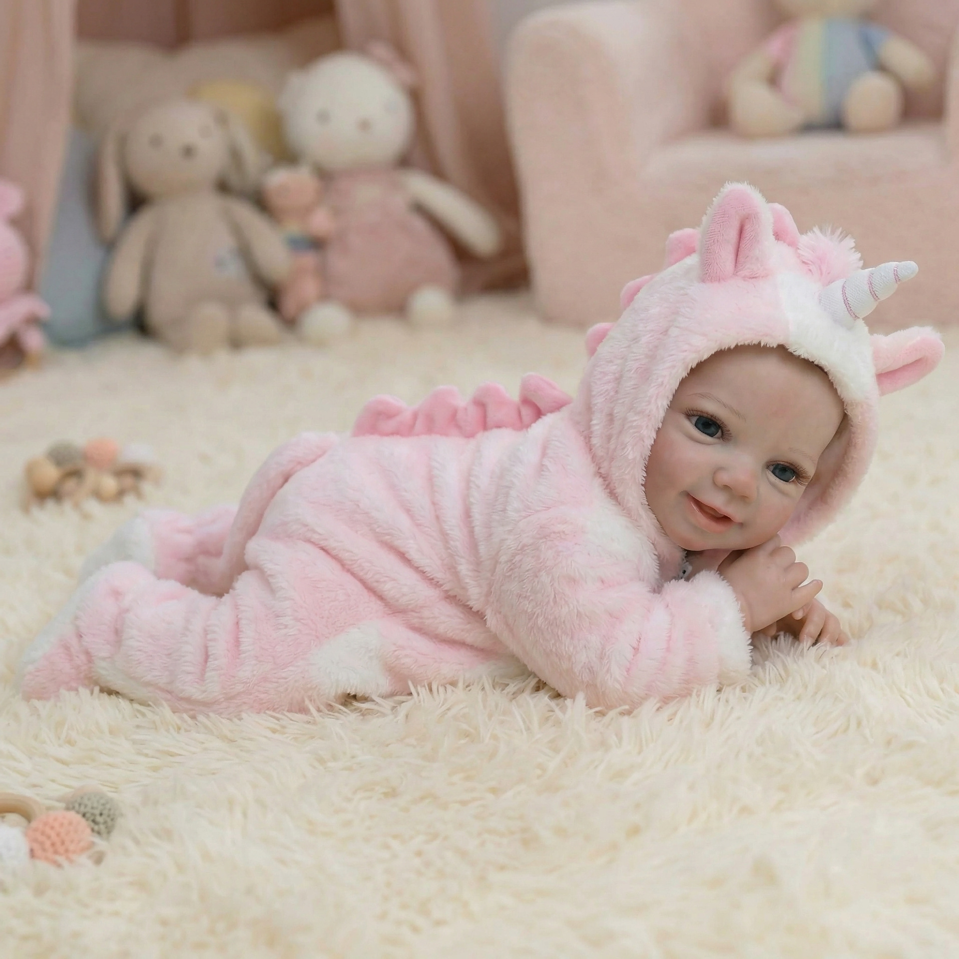 NPK 19 pulgadas polvo unicornio vivienne muñeca de simulación de mano 3D piel veina filamento de sangre visible