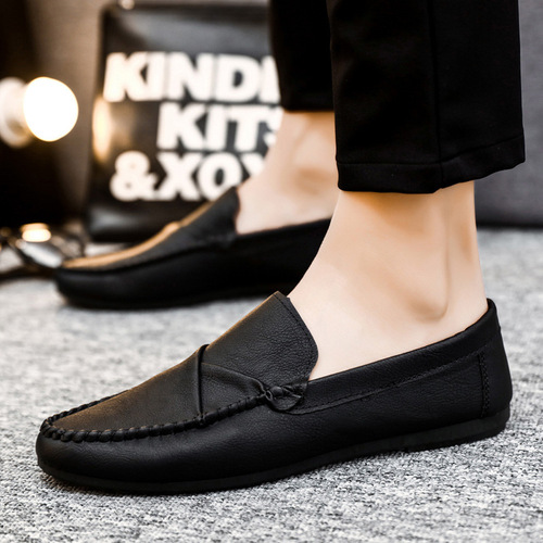 Spring Men's Beanie Shoes Men's Leather Shoes Casual Trend Korean Style British Shoes  New Summer Soft Soled Lazy Shoes