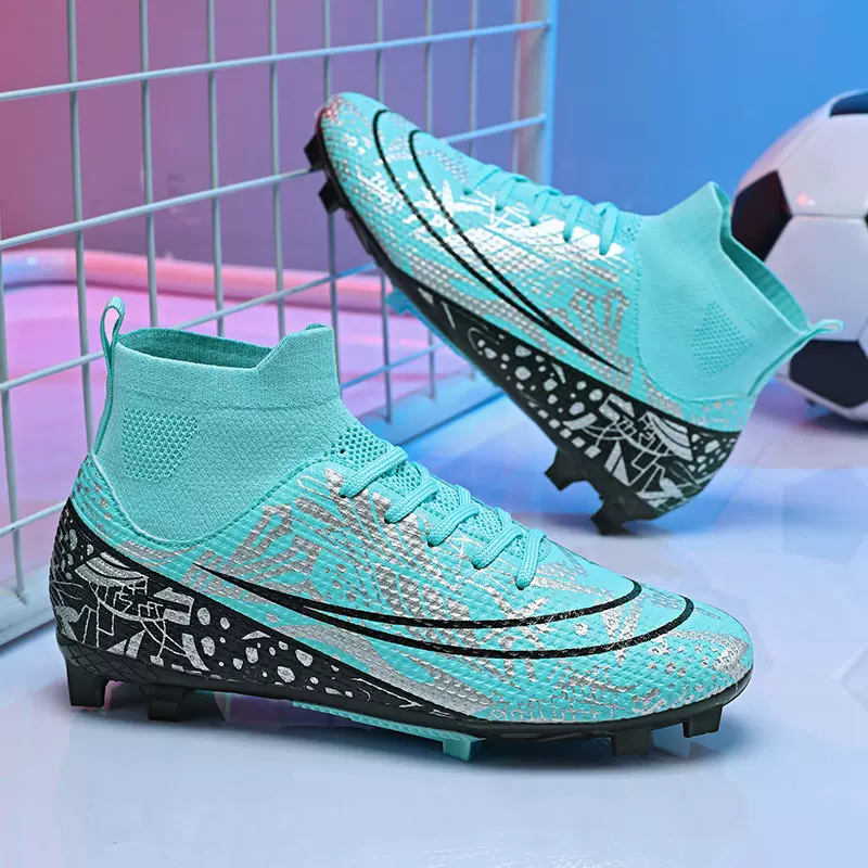 跨境高帮TF碎钉足球鞋男女成人长钉足球鞋青少年学生训练鞋外贸