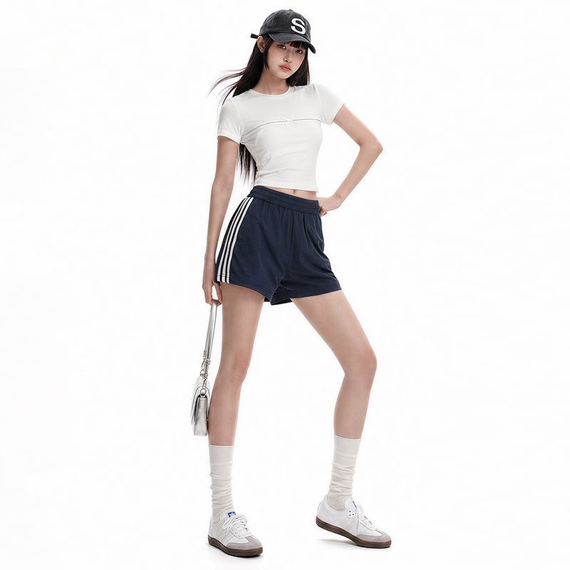American-Style Striped Cycling Ultra-Short Sports Pants for Women, Summer Loose Fitness Yoga Slimming Hot Pants Shorts