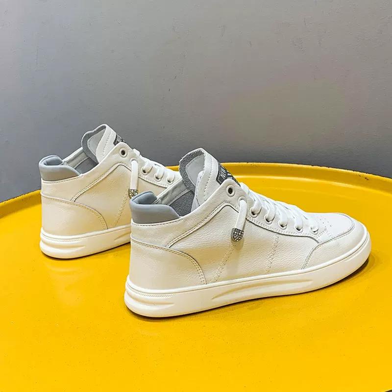 Универсальные белые туфли из натуральной кожи с высоким берцем для женщин. Весна и осень 2025 года. Популярная женская обувь. Модные повседневные кроссовки на мягкой подошве для женщин.