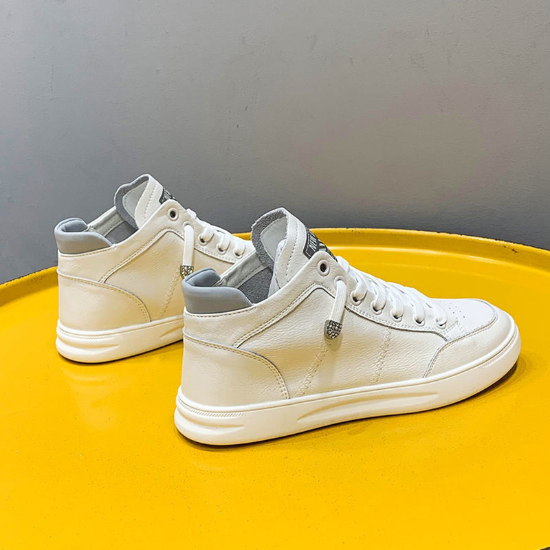 Genuine Leather High-Top Versatile White Shoes for Women 2025 Spring & Fall Popular Women's Shoes Ins Trbottomy Soft-Soled Casual Sneakers for Women