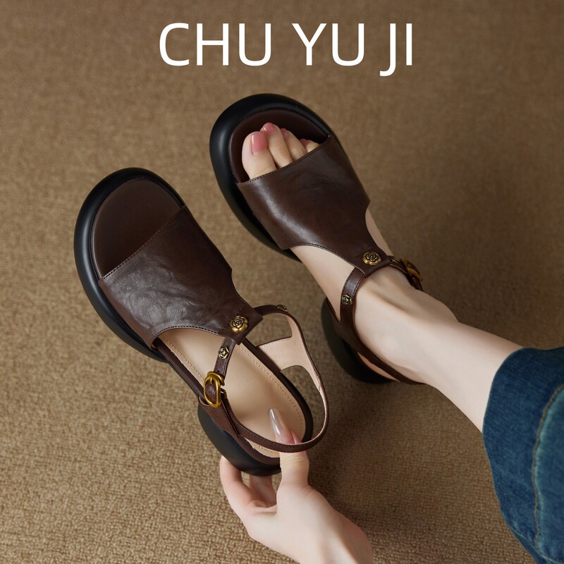 First Encounter with Ji Shan Chahua Open-Toe Thick-Soled Chunky Heel Sandals for Women, 2025 Summer New Casual Roman Women's Shoes First Encounter with Ji Shan Chahua Open-Toe Thick-Soled Chunky Heel Sandals for Women, 2025 Summer New Casual Roman Women's Shoes