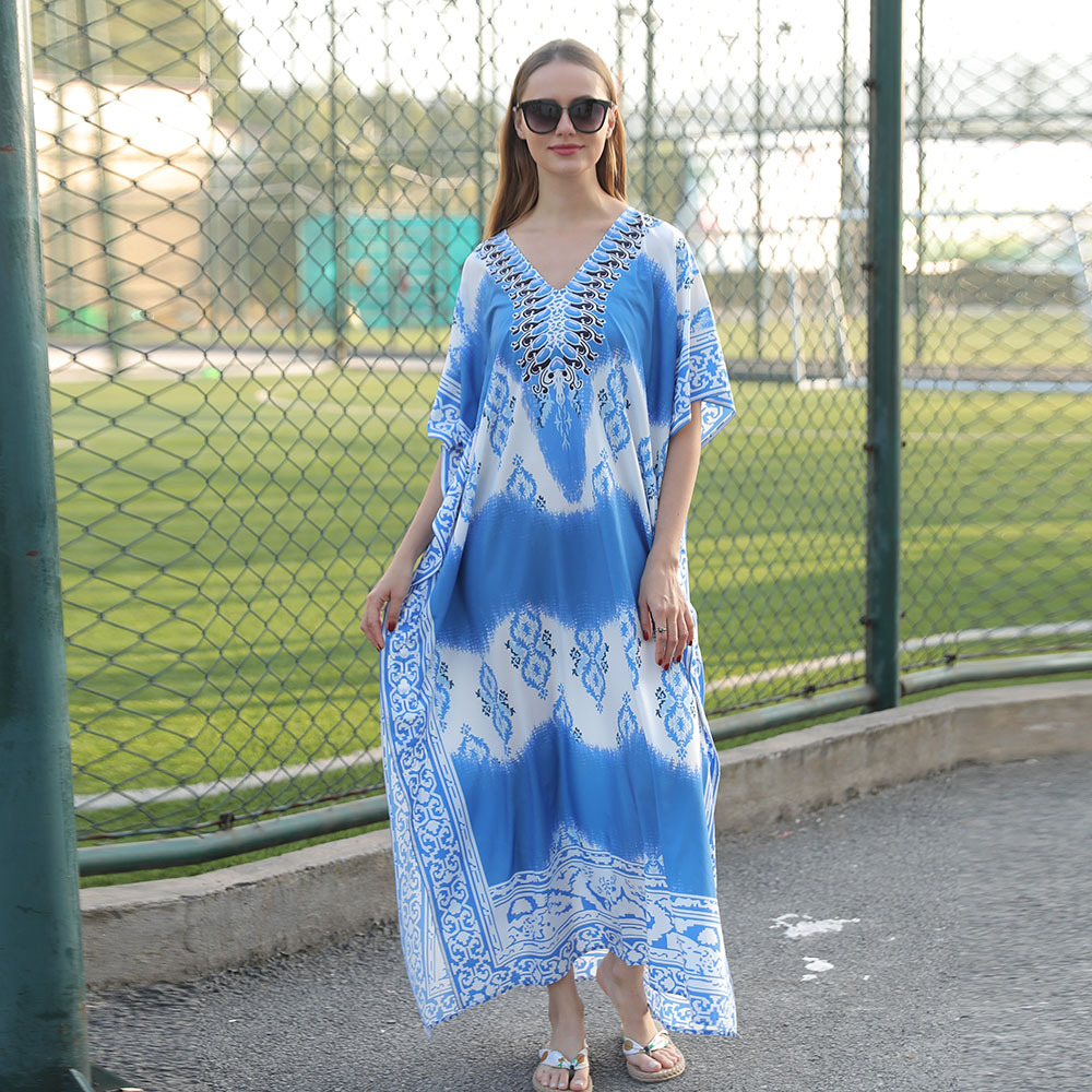 Blusa de playa europea y americana de secado rápido impreso junto al mar ropa de protección solar suelta traje de vacaciones bikini traje de baño blusa 5D13